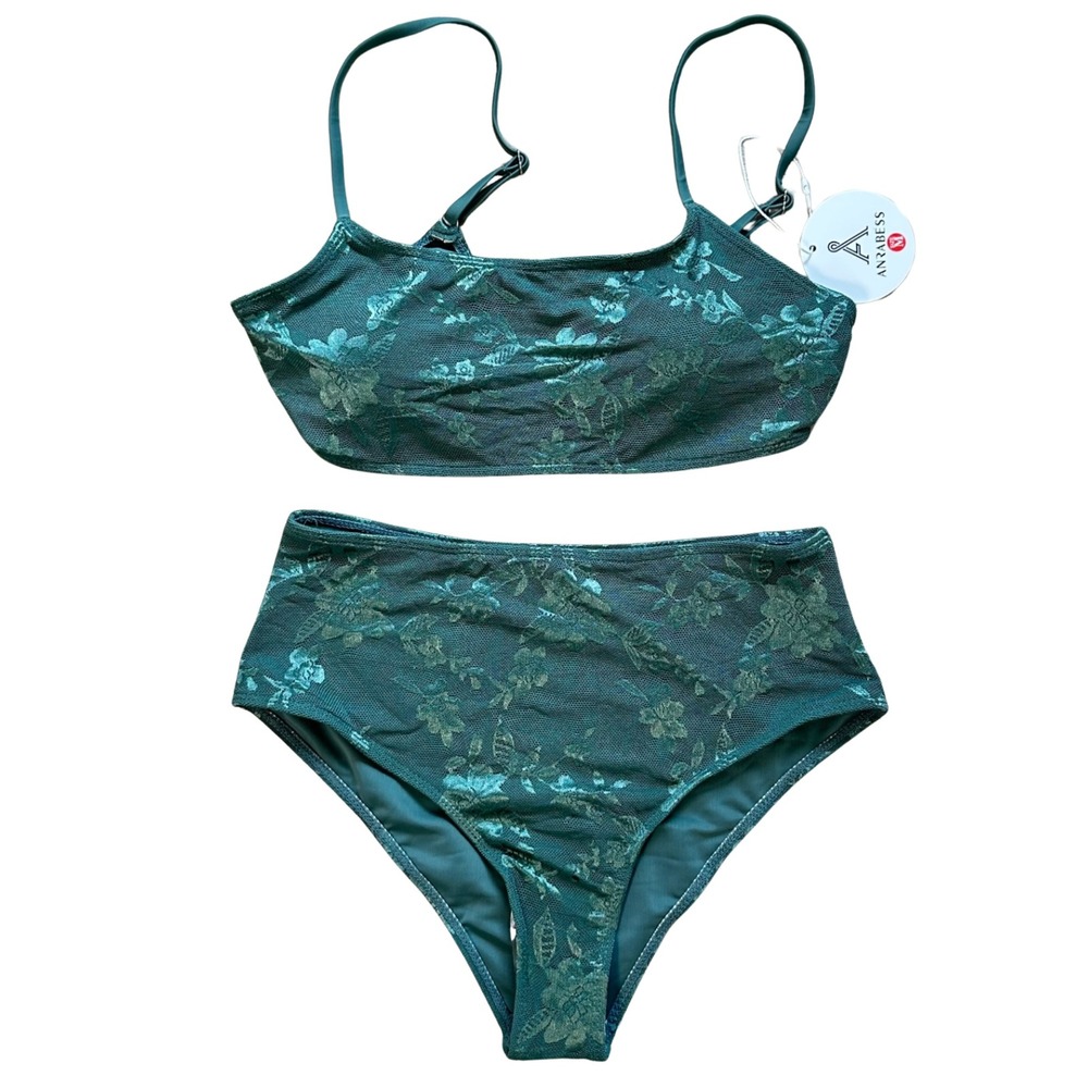 Swimsuit Bikini Set Women M High Waist Tummy Control Floral Boho Fairy Ethereal